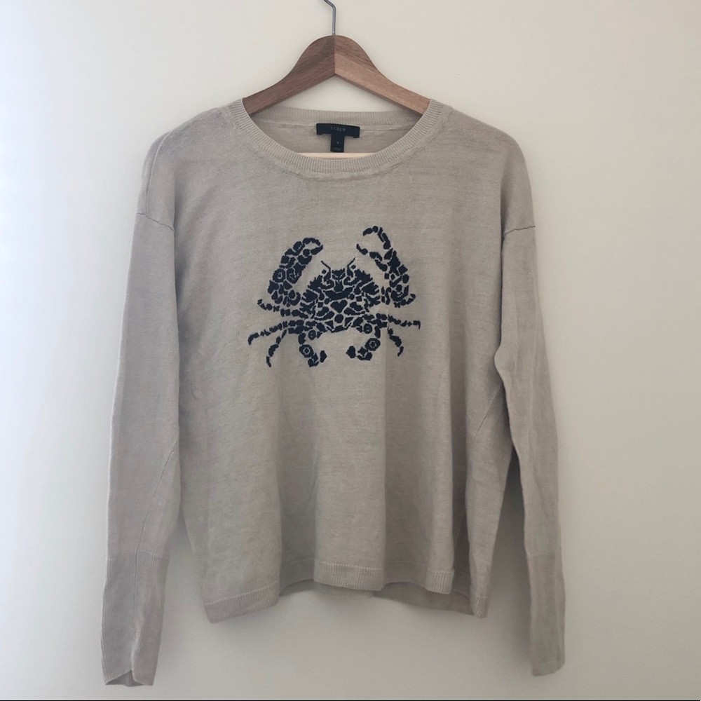 J. Crew Linen Embroidered Crab Sweater